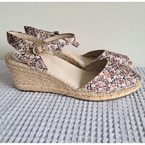 ABEO Dahlia Neutral Footbed Espadrille Floral Fabric Shoes Womens 8 Sandals Heel